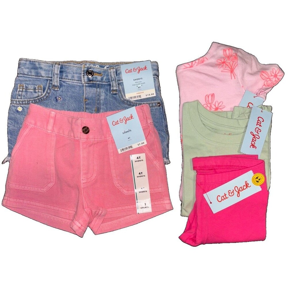 Cat & Jack Girl’s 4T Summer 5pc Clothing Lot NWT Dress Legging Shorts Tee